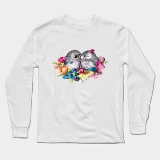 Watercolor Owls in Love Long Sleeve T-Shirt